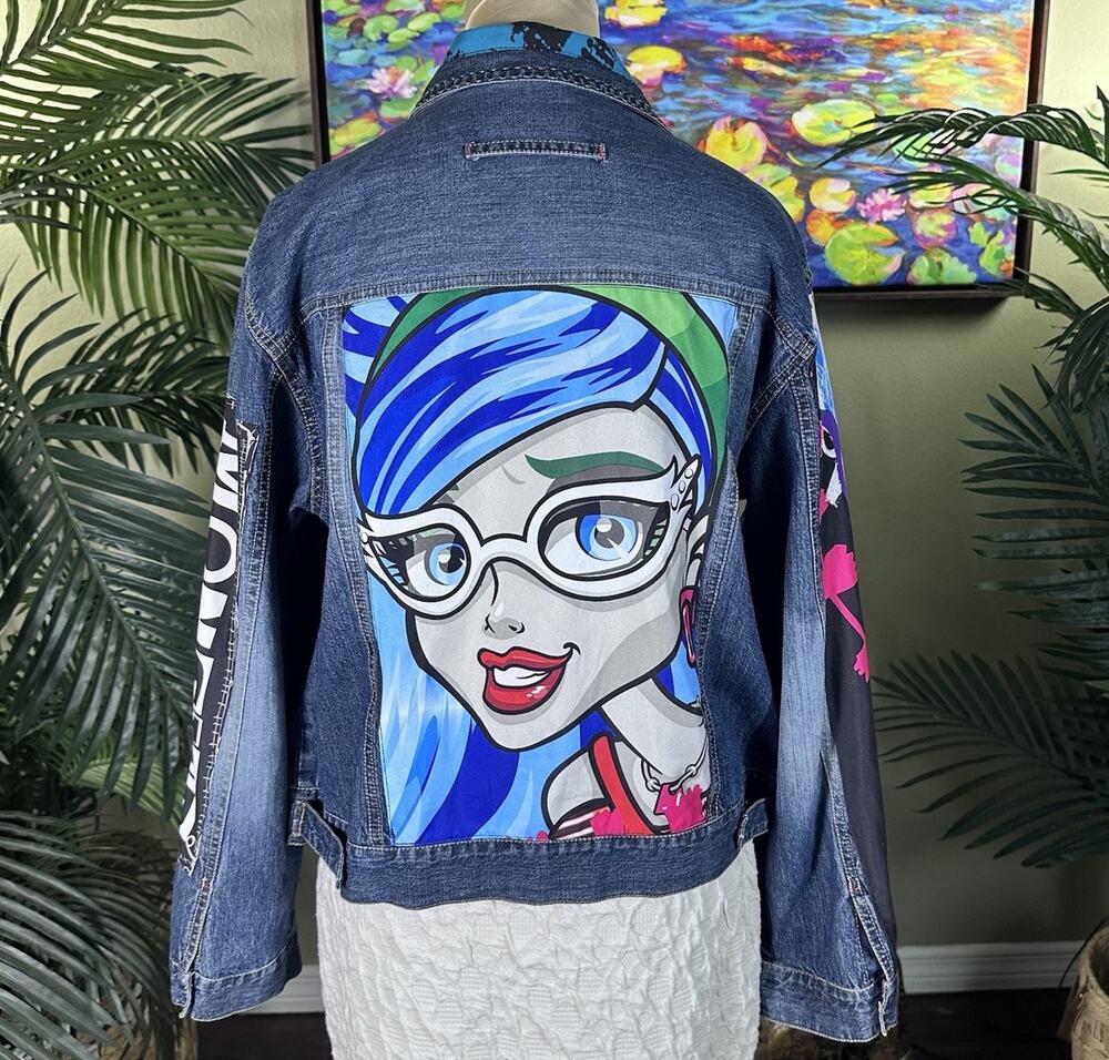 Monster High Women 12 14 Chico's 2 Denim Jacket Halloween Custom Ghoulia Yelps.